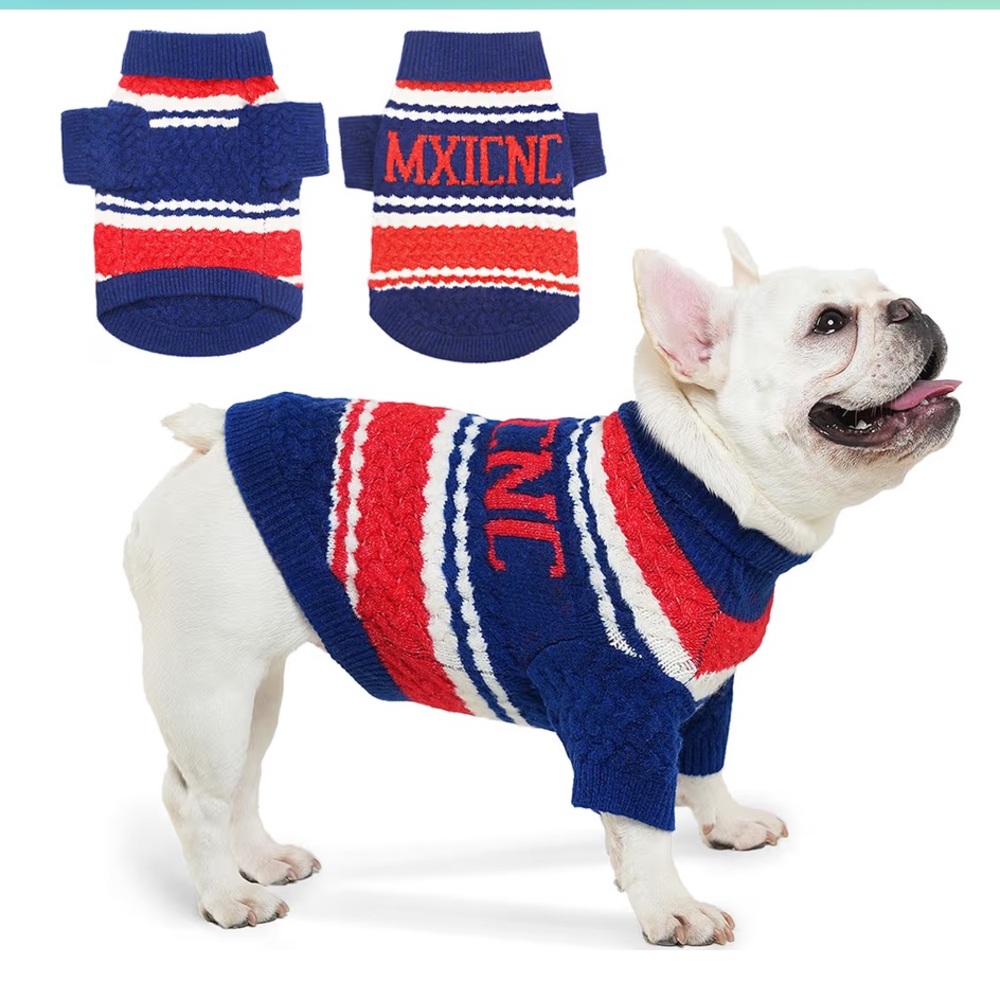MXICNC Blue White and  Red Dog Sweater Size Medium